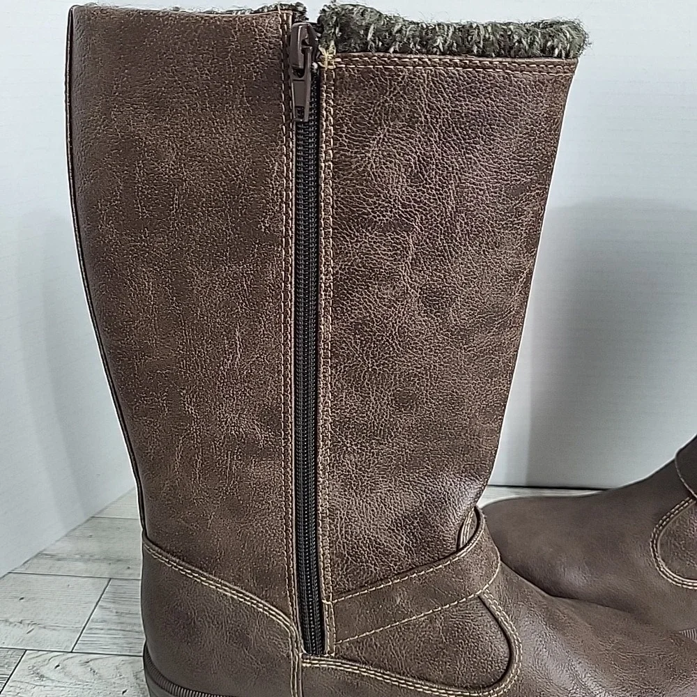 Weatherproof ThermoLite Womens 8 Winter Boots Waterproof Zipper Side Brown Wool